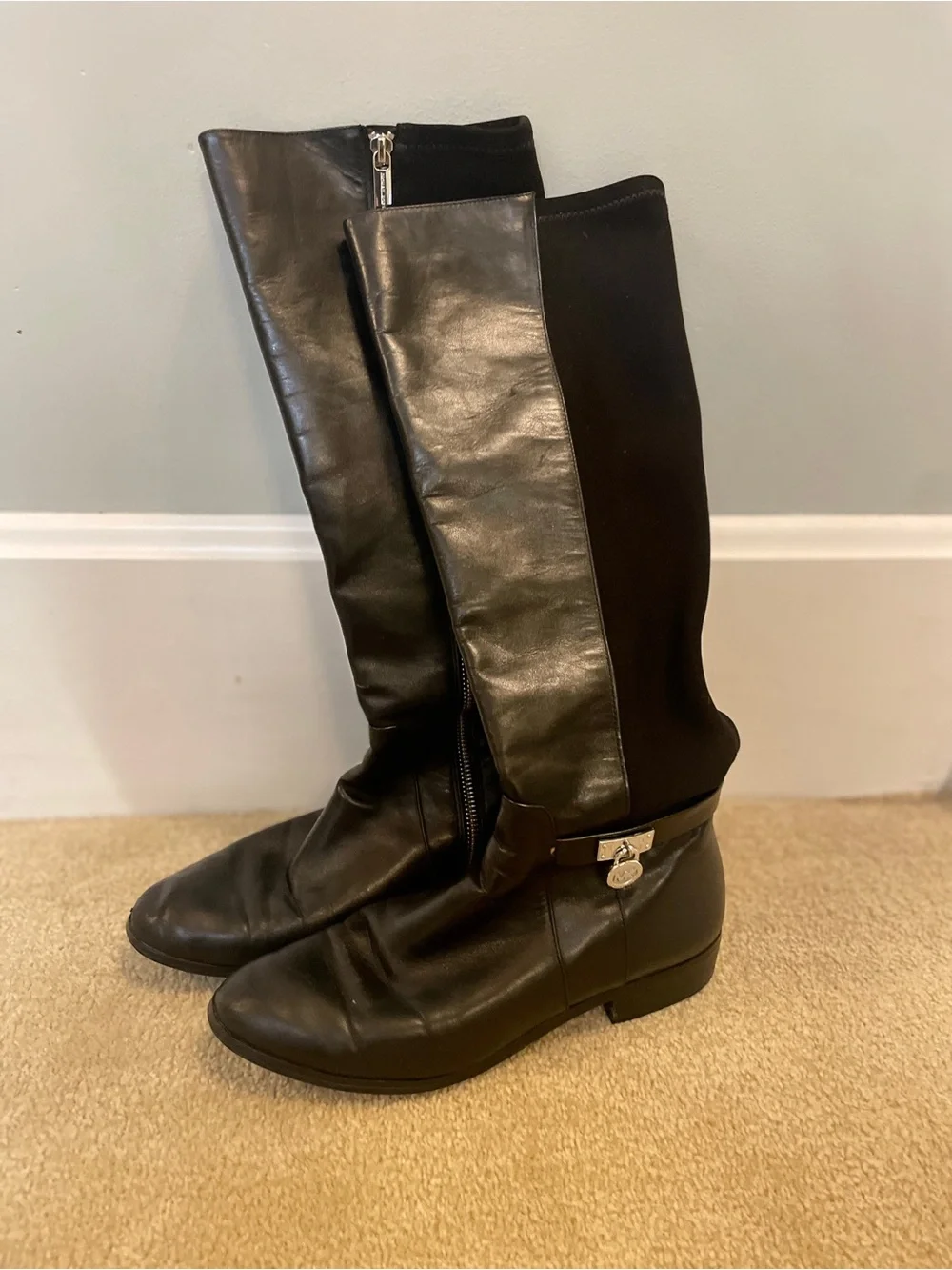 Michael Kors Black Leather Boots with MK Charm